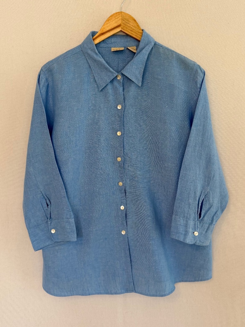 L.L. BEAN Women’s Size 1X Blue 100% Linen Button Front Tunic Top